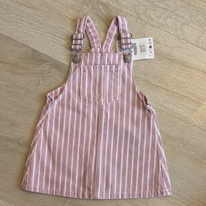 Zara Pink and White Striped Overall Dress